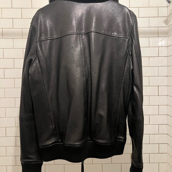 Allsaints Phoenix Leather Bomber Jacket Shearling Collar Small Pre-Owned A2 G1 - Picture 3 of 5